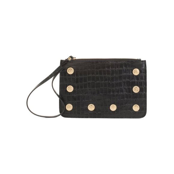 MARTINA MORI Black Croco Made In Italy Leather Pochette Wristlet Clutch - Picture 1 of 2